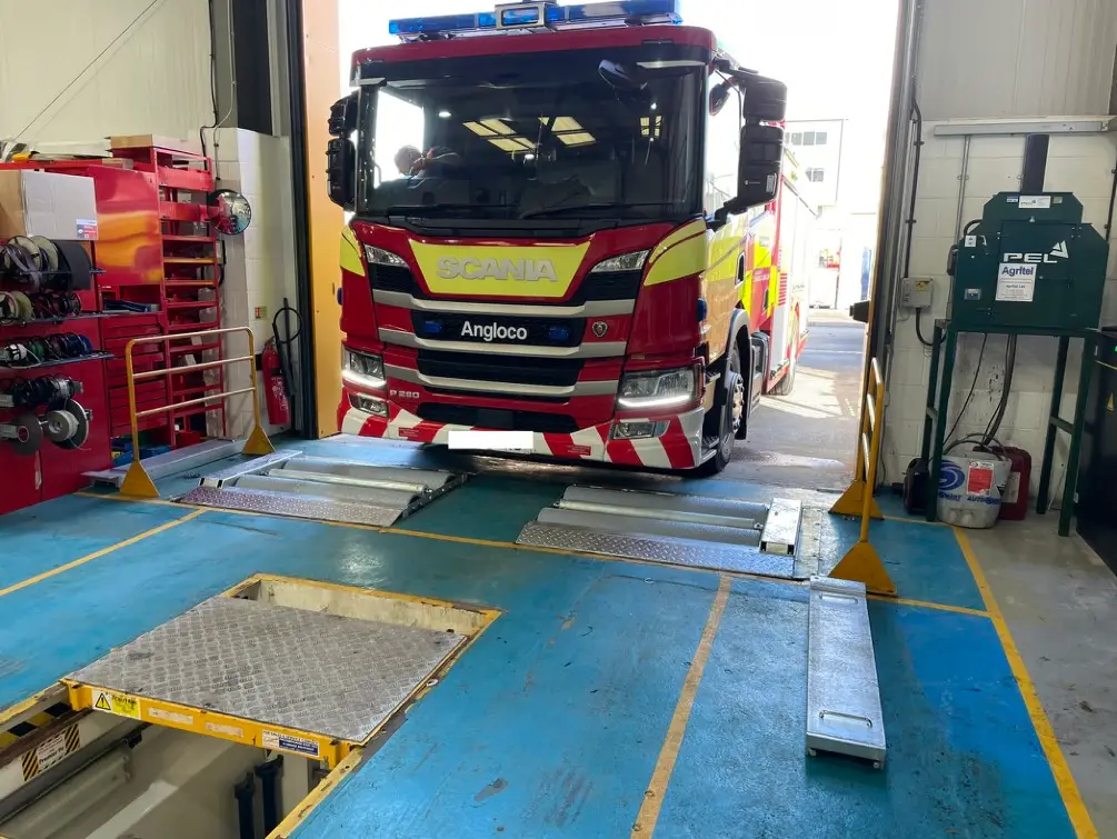 Brake tester approaching fire engine